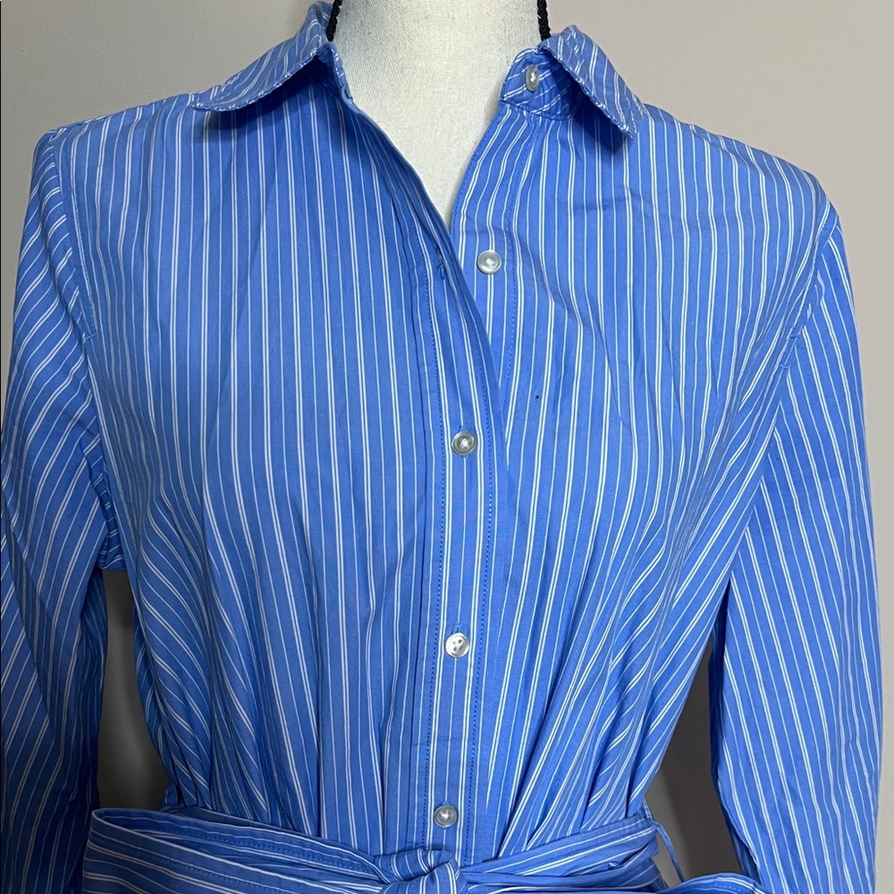 👔🐬🏳️NWT Elegant Blue Striped Shirt Mini Bubble Dress - Picture 4 of 17
